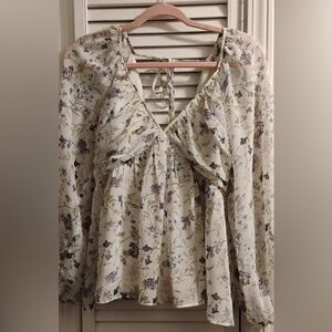 Express balloon sleeve sweetheart neckline tie back blouse size medium